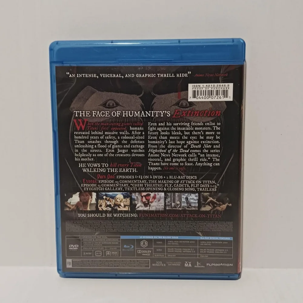 Blu Ray Funimation Attack on Titan Part 1 Disc